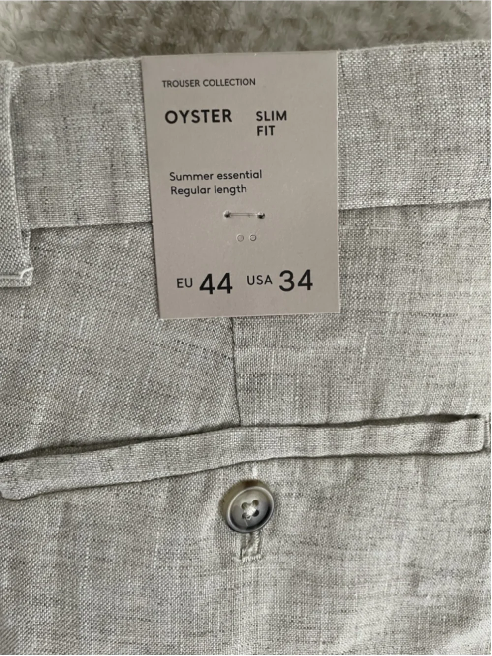 Mango MNG Oyster Trouser Mens 34X32 Slim Fit Pants Linen Beige Coastal Resort